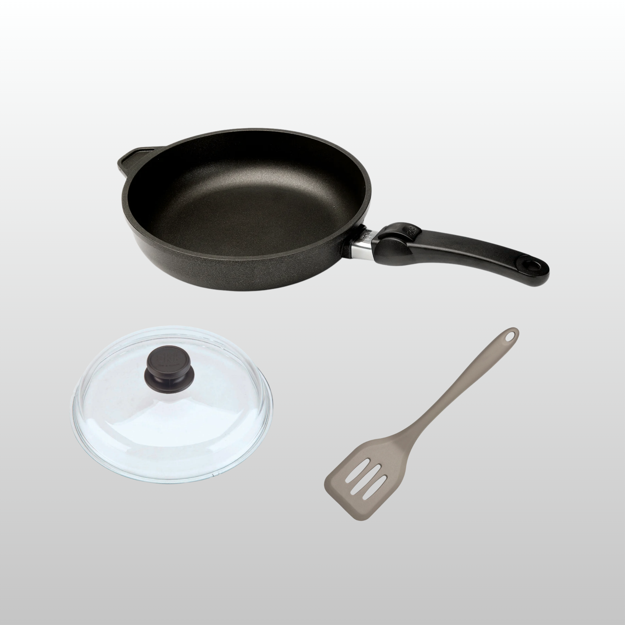 Der Klassiker - Starter - Set, 3-tlg, Gusspfanne mit Deckel, 28 cm, Pfannenwender